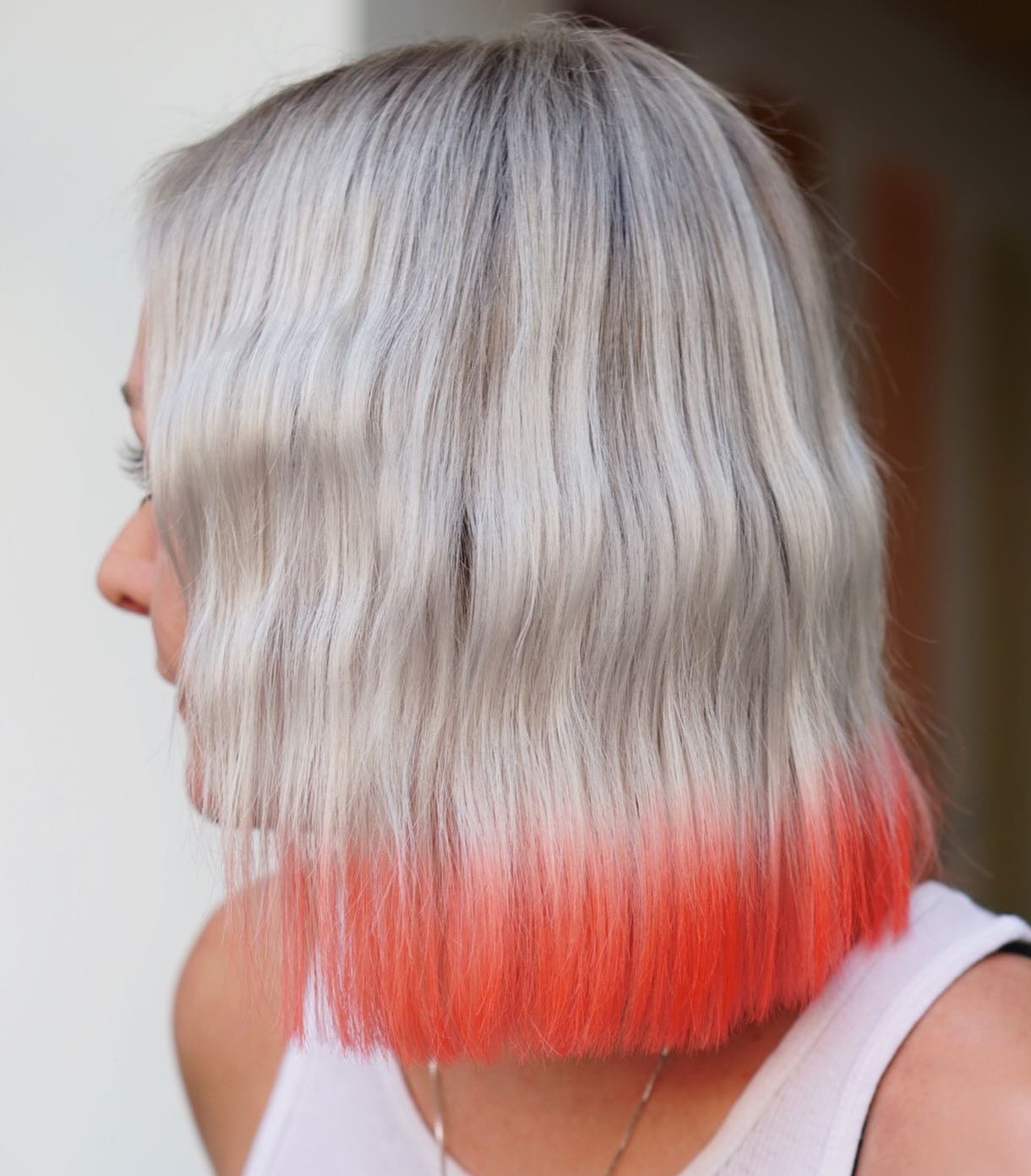 Silver to Red Ombre on Bob Haircut