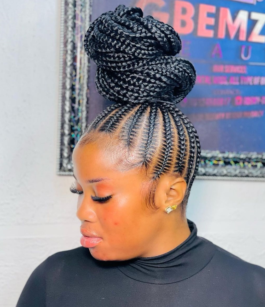 Stitch Braids with High Bun on Long Black Hair