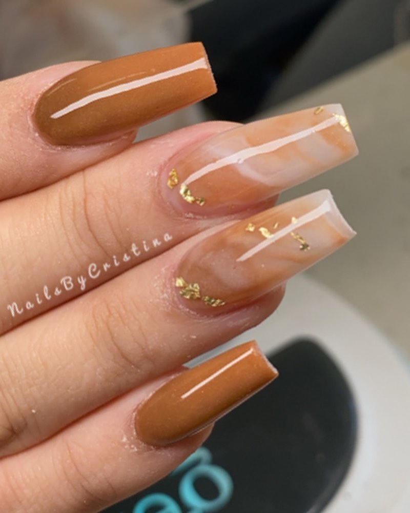 Trendy and classy brown nude nail art