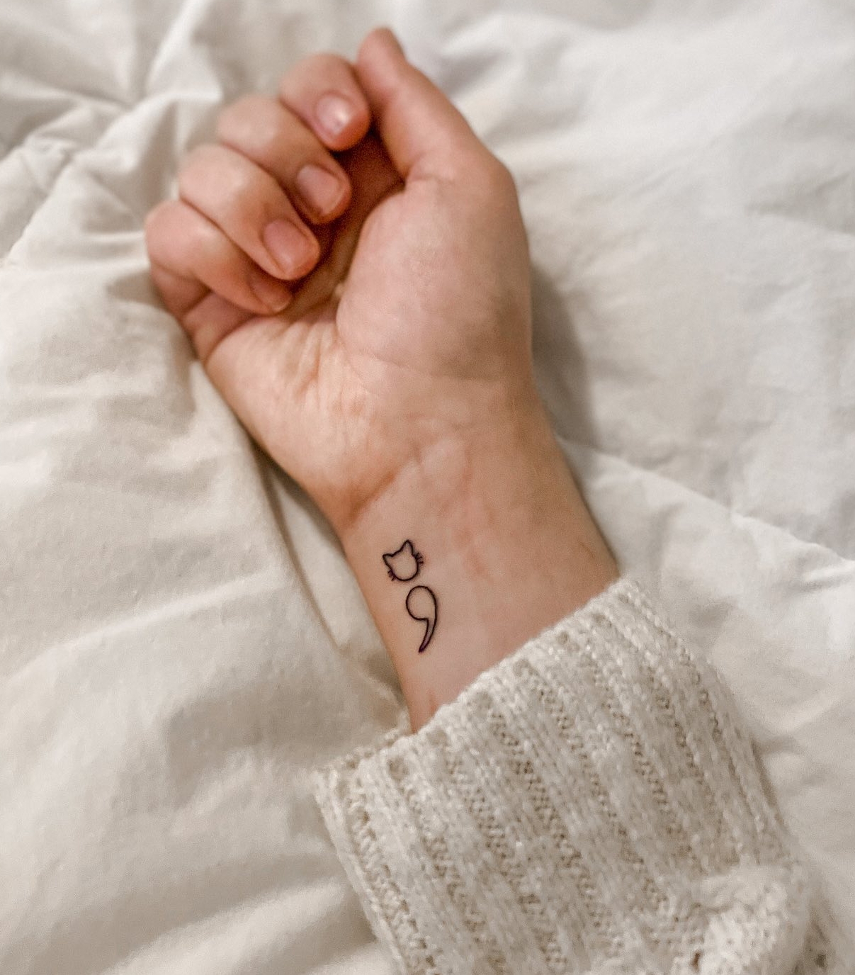 Cat Semicolon Tattoo on Wrist