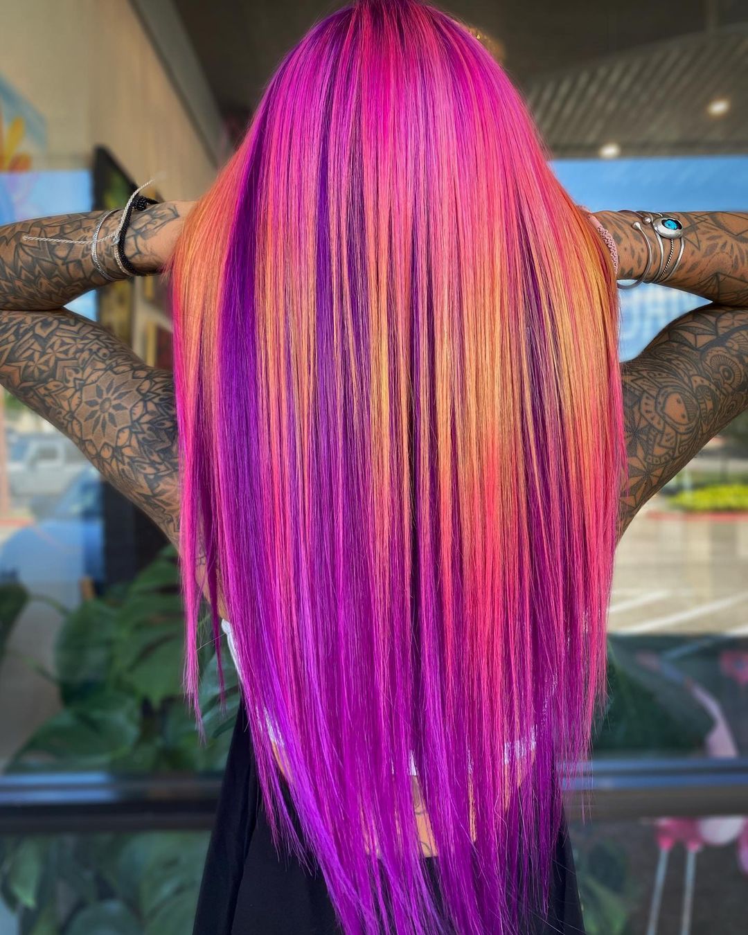 Galaxy Sunset Ombre on Long Straight Hair