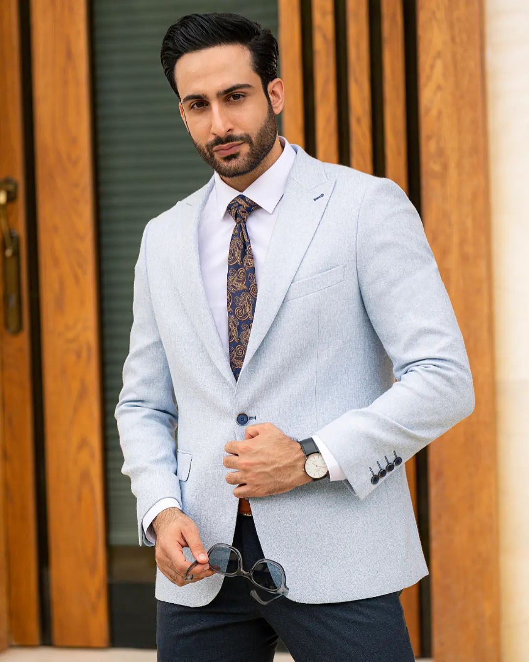 Light Grey One Button Suit Jacket for Men