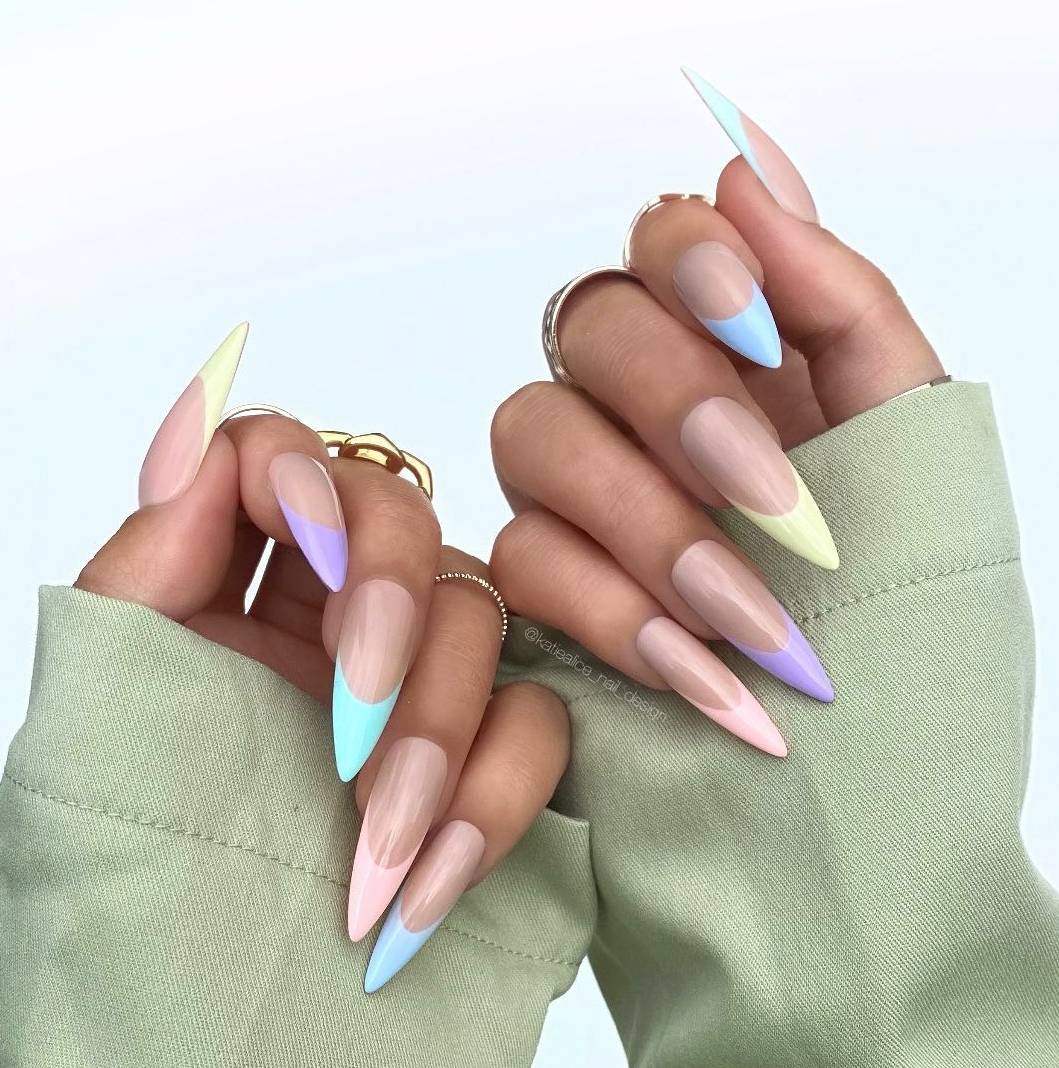 Long Stiletto French Tip Nails