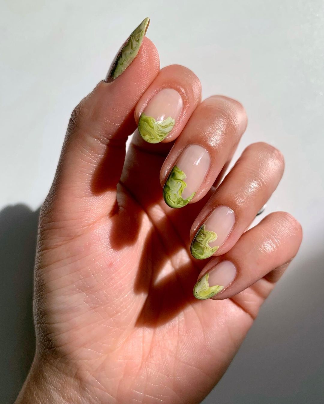Olive Marble Ombre Nails