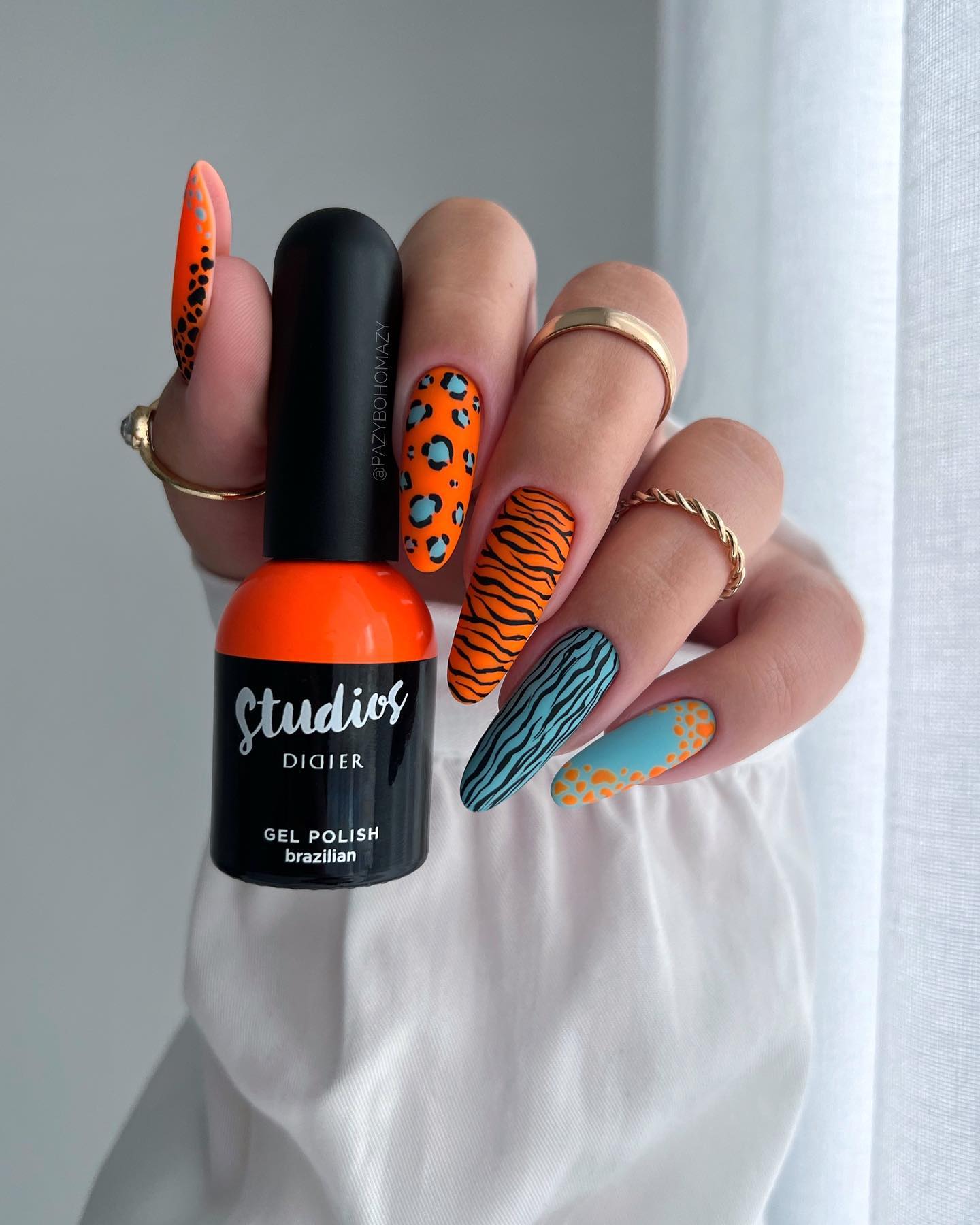 Orange and Blue Matte Nails