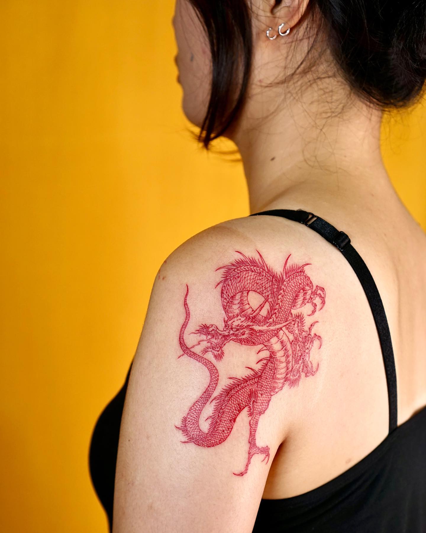 Red Dragon Tattoo on Shoulder