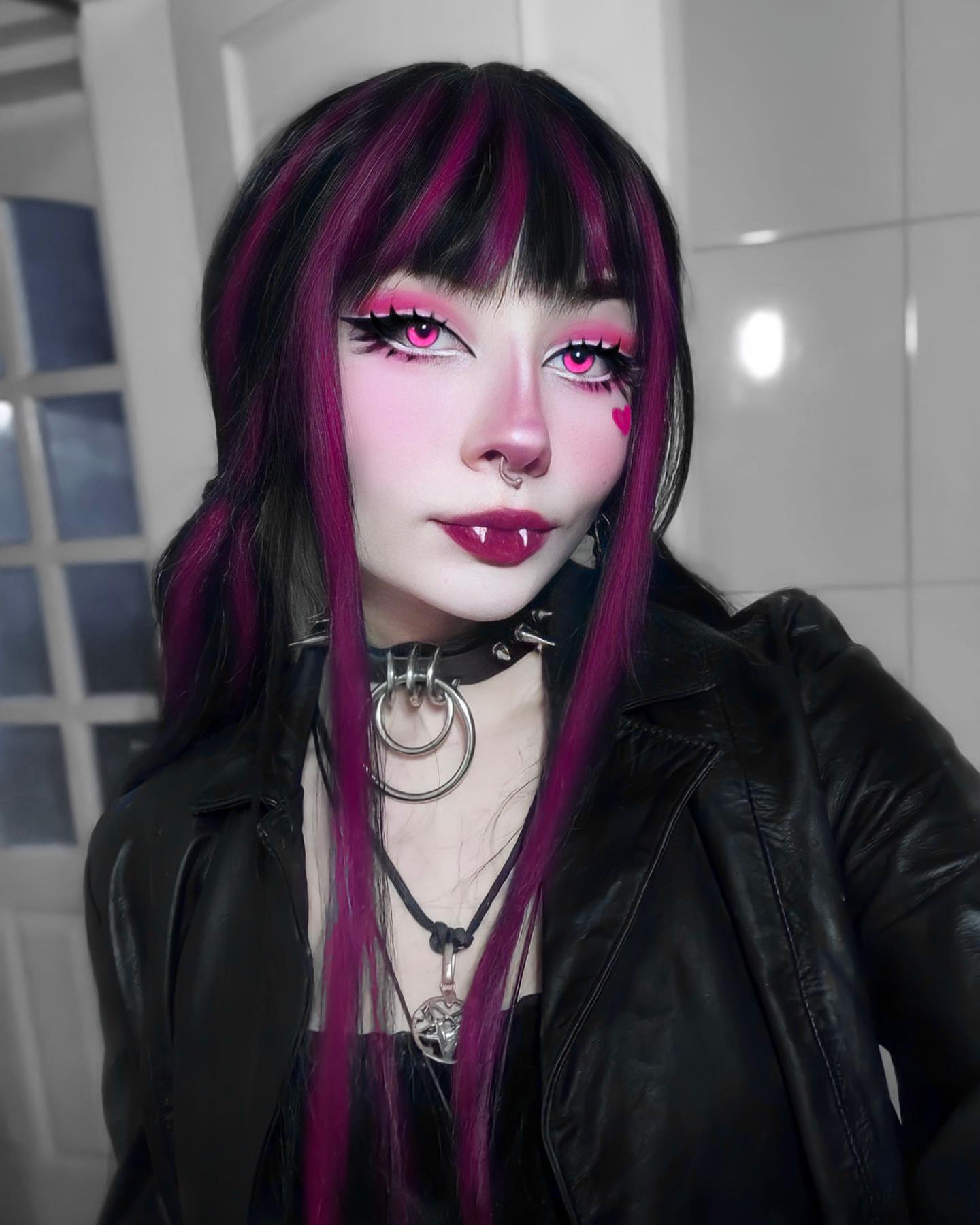 Vampire Pink Gothic Makeup with Dark Lips