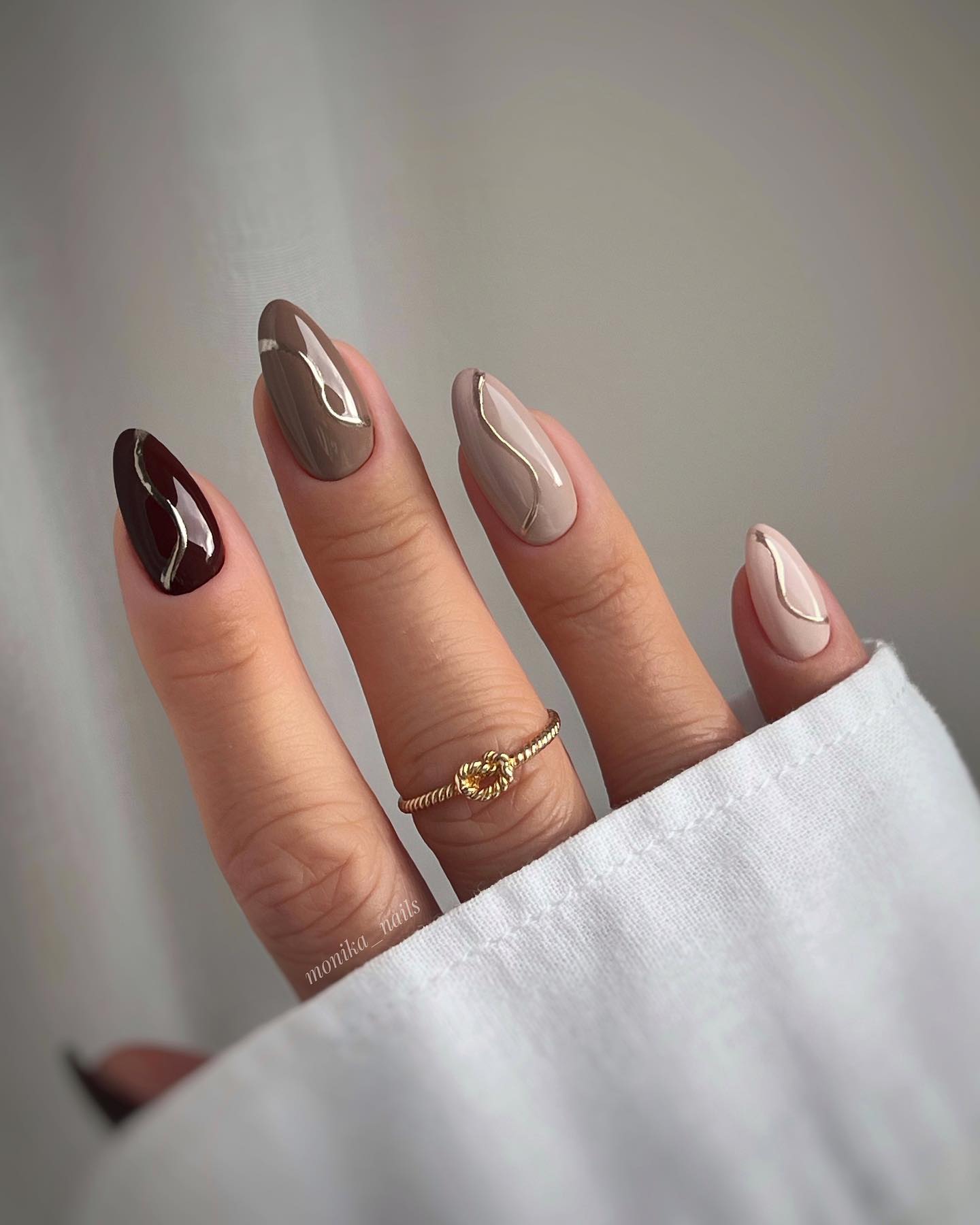 All Shades of Brown on Almond Nails