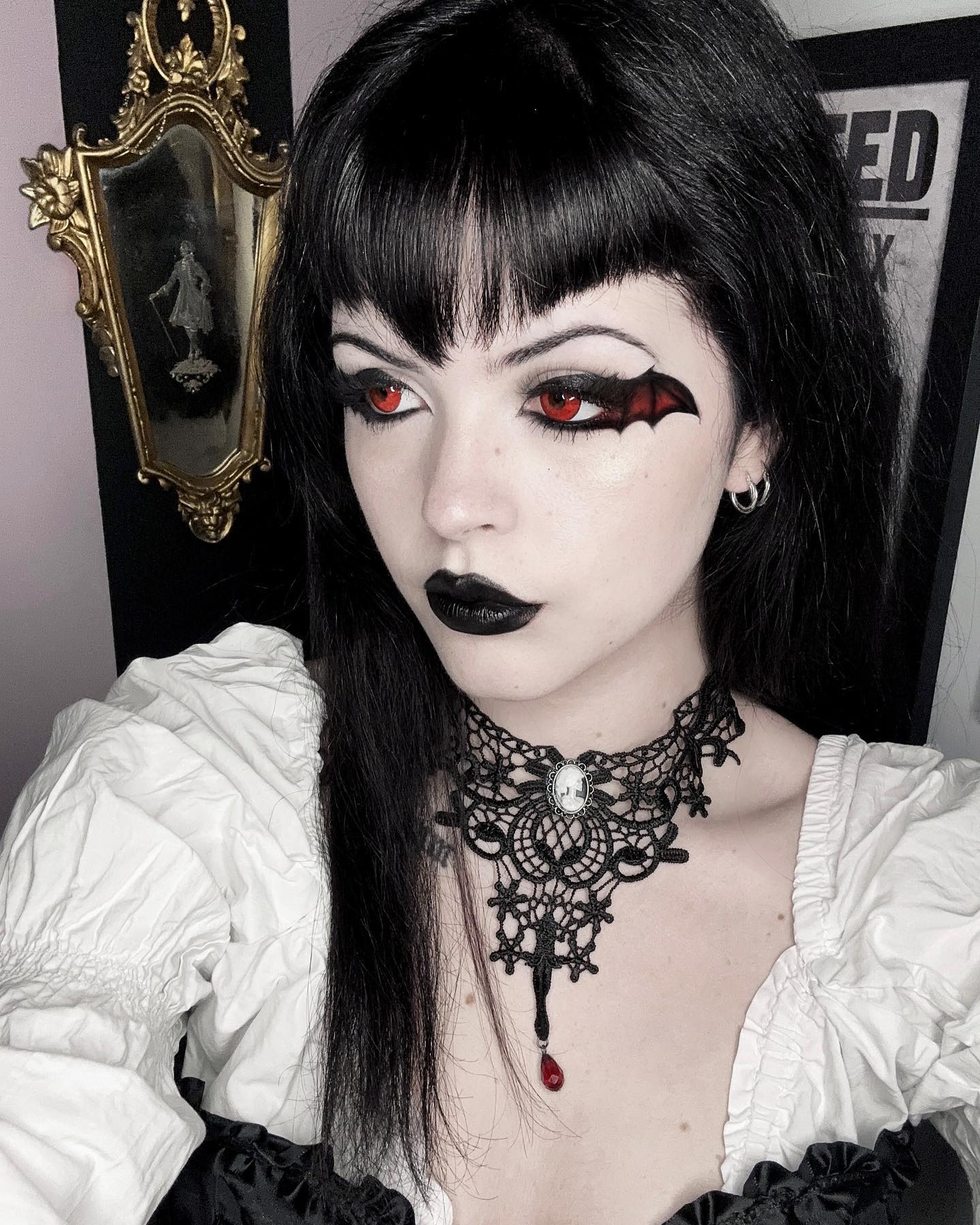 Bat Makeup with Black Lips