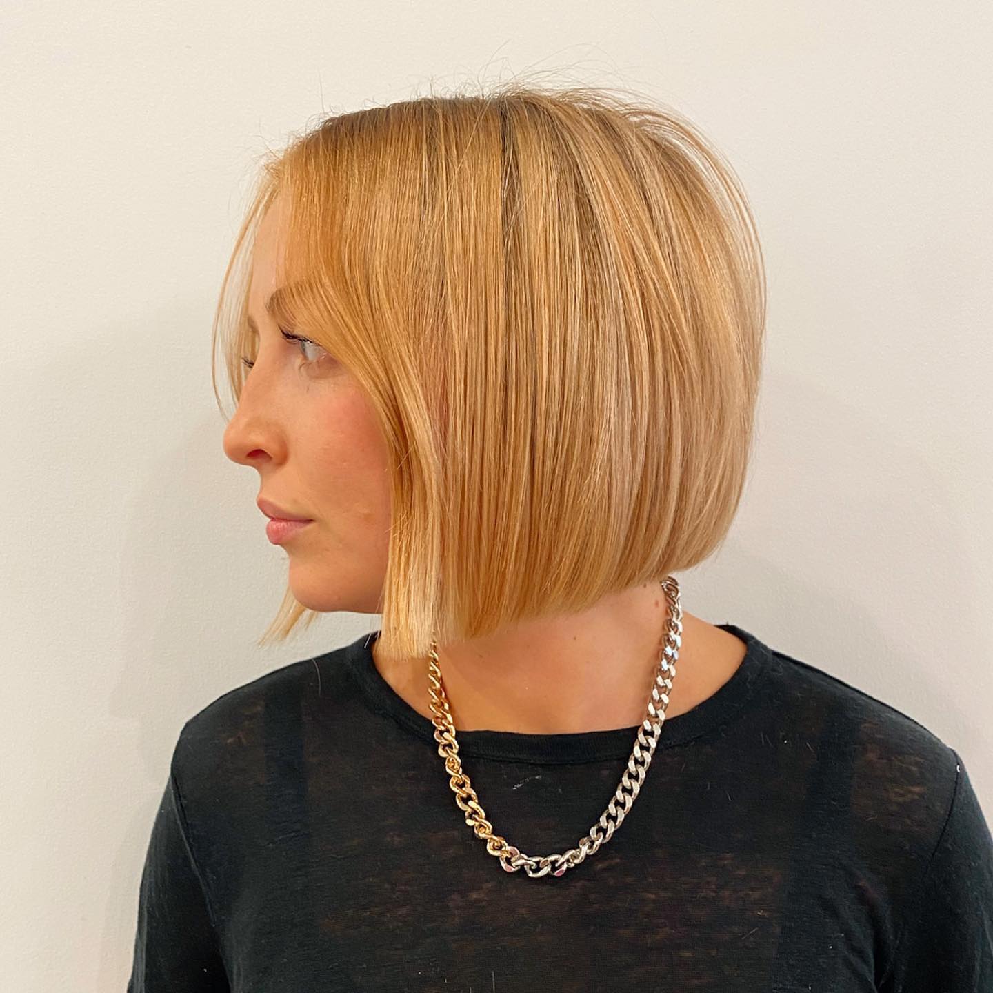 Chin Length French Bob Cut on Blonde Hair