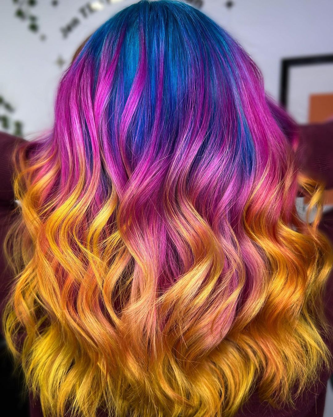 Galaxy Sunset Ombre on Shoulder-Length Curly Hair