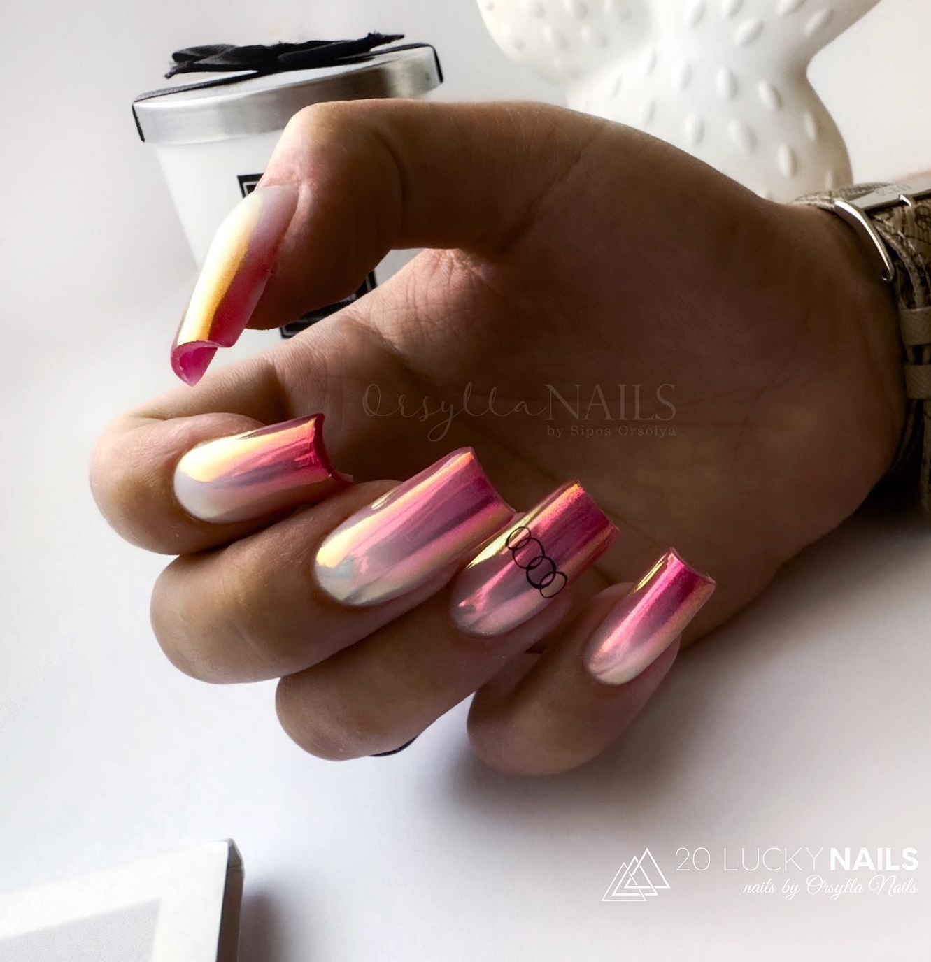 Long Square Chrome Ombre Nails