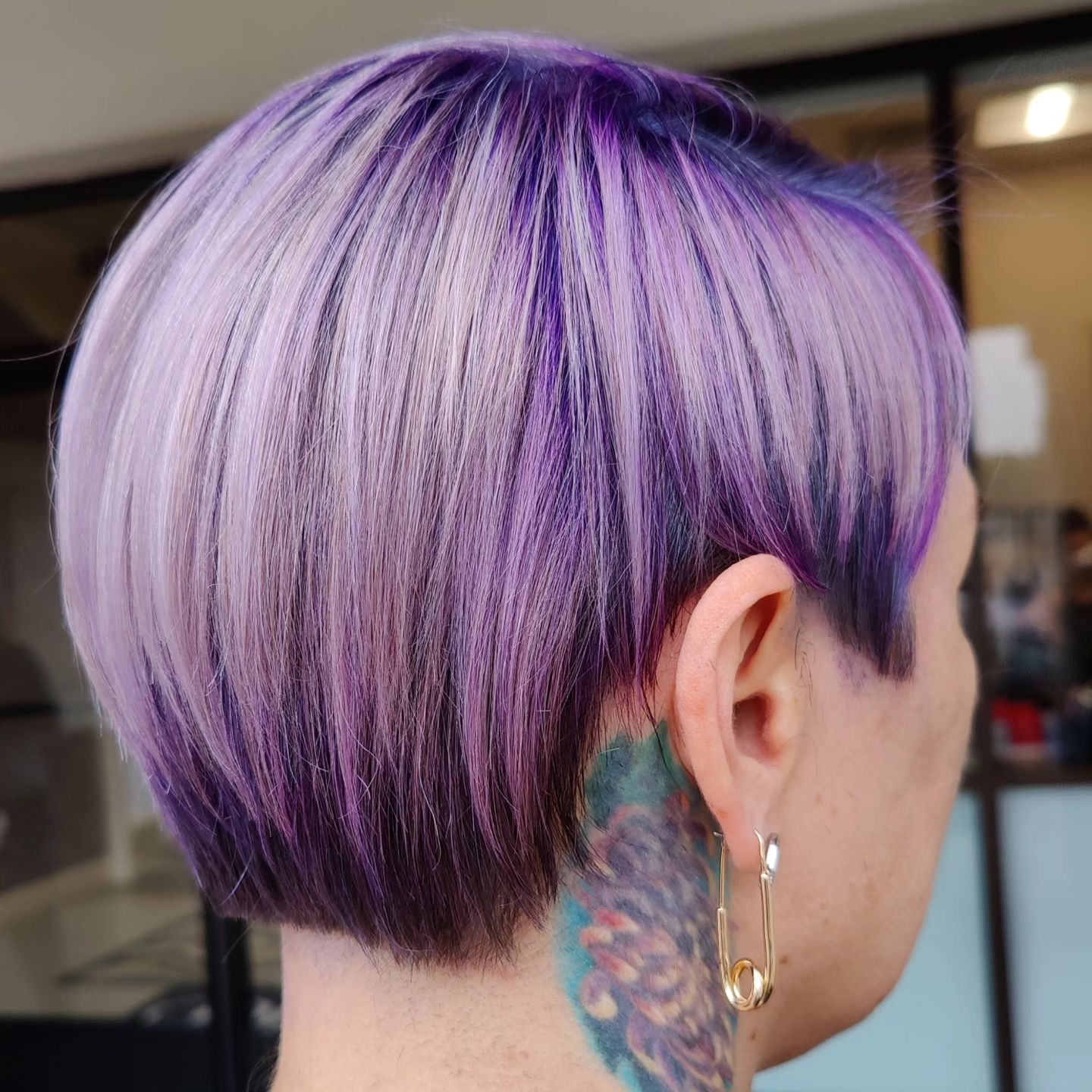 Pixie Cut with Blonde and Lavender Highlights