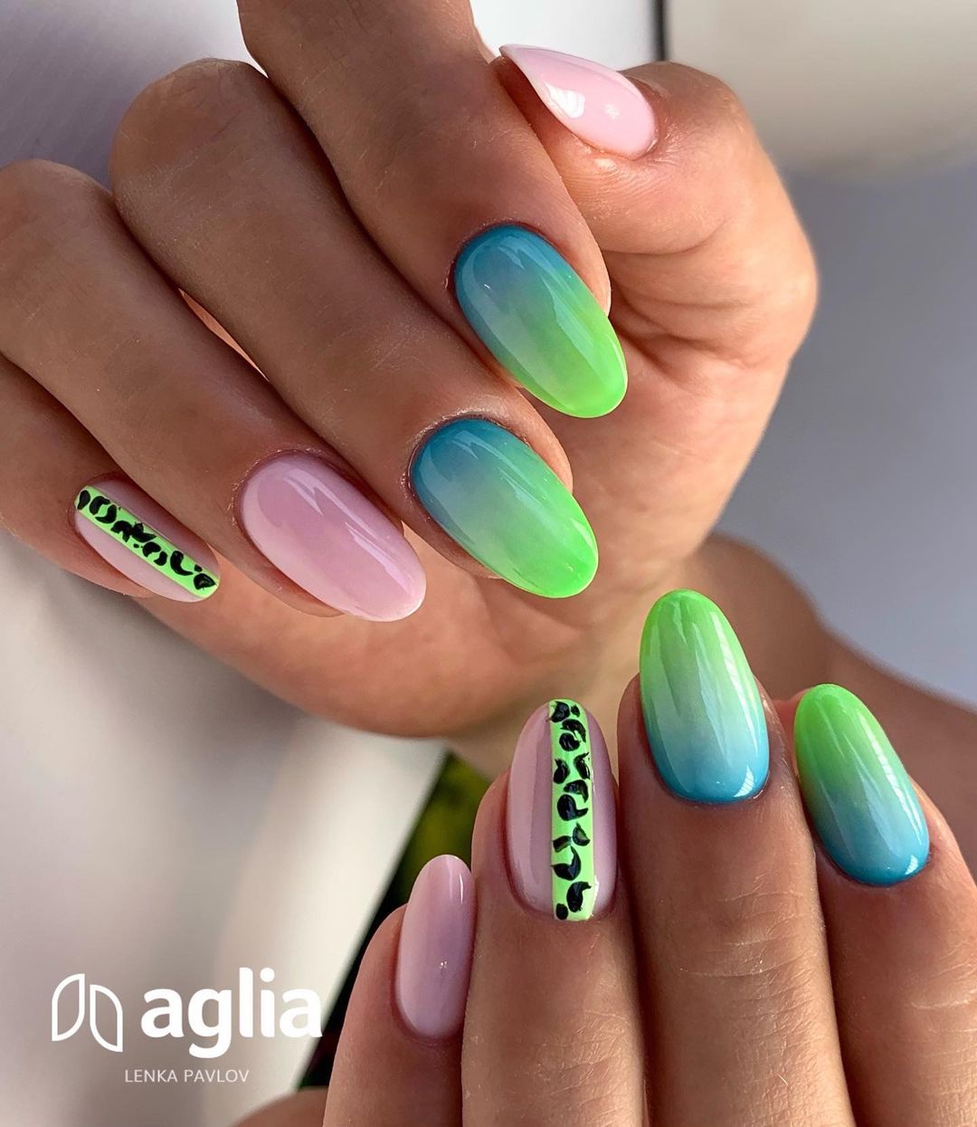 Round Rainbow Nails with Patterns