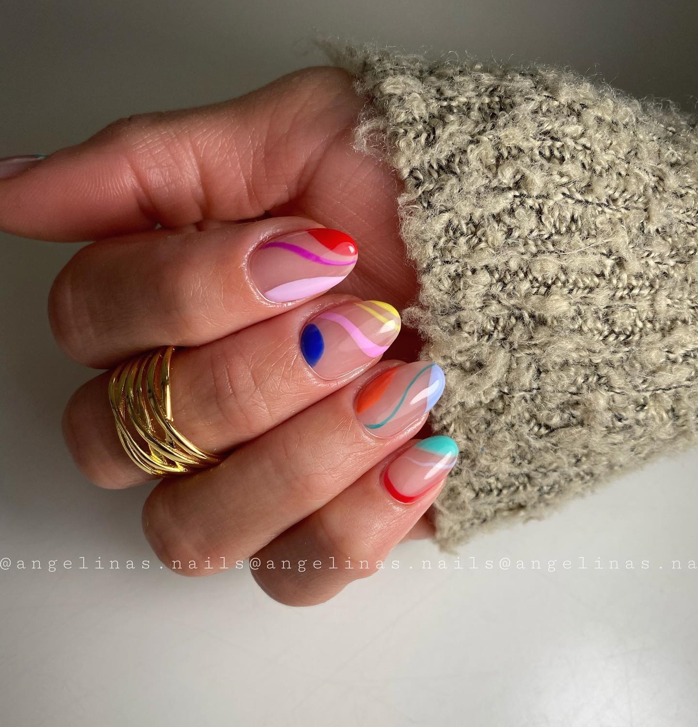 Short Nails with Spring Swirls