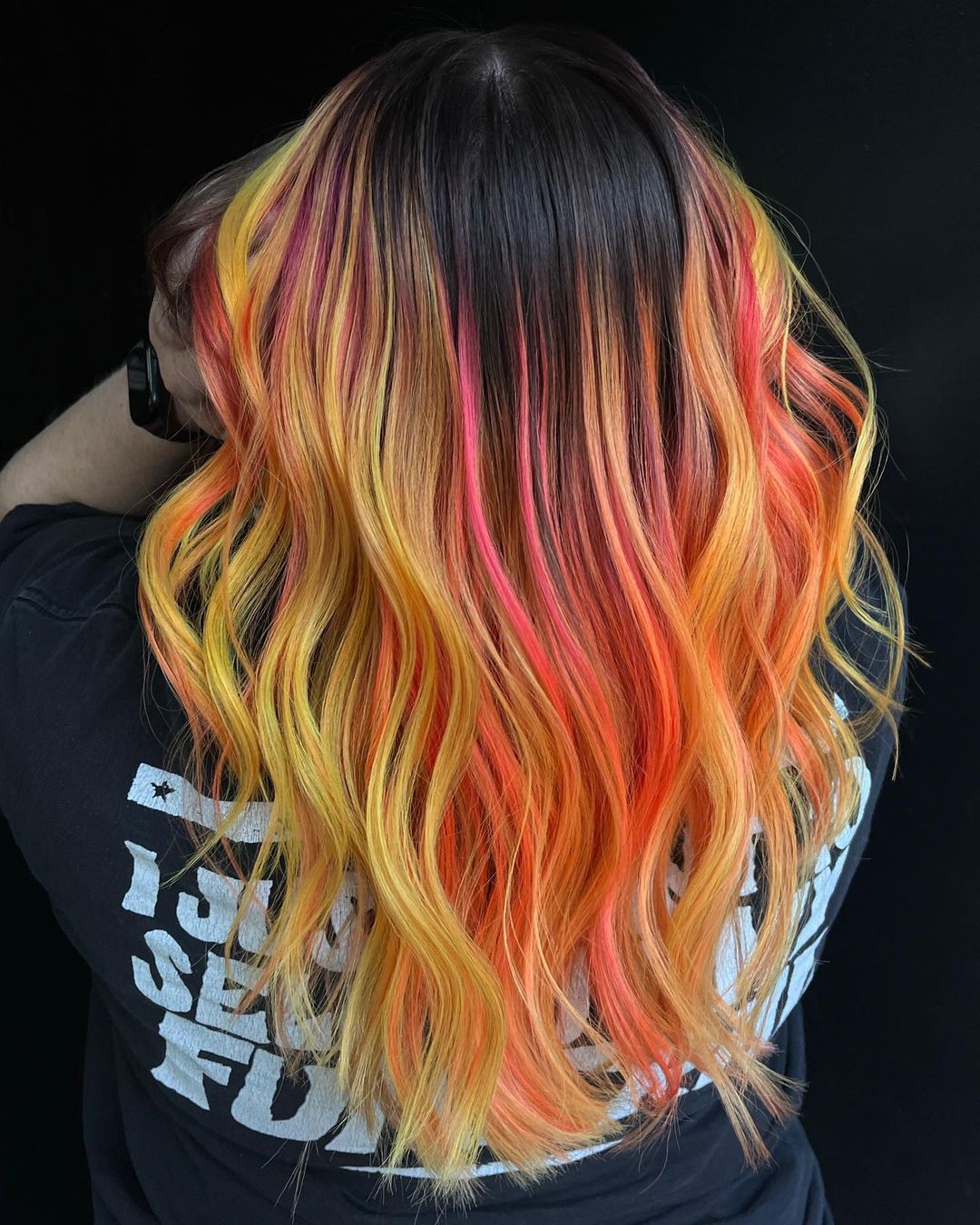 Yellow and Pink Hair with Black Roots