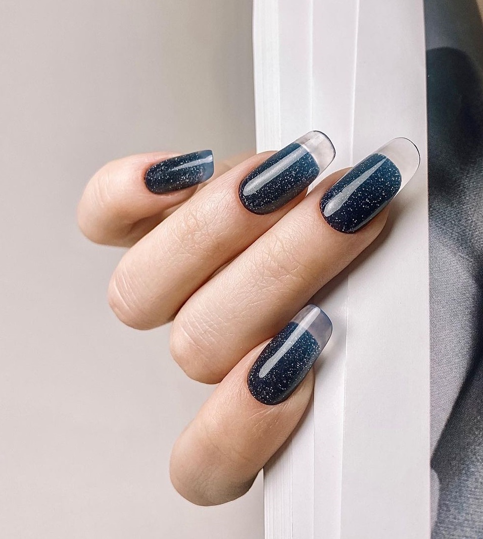 Black Nails with Clear French Tips