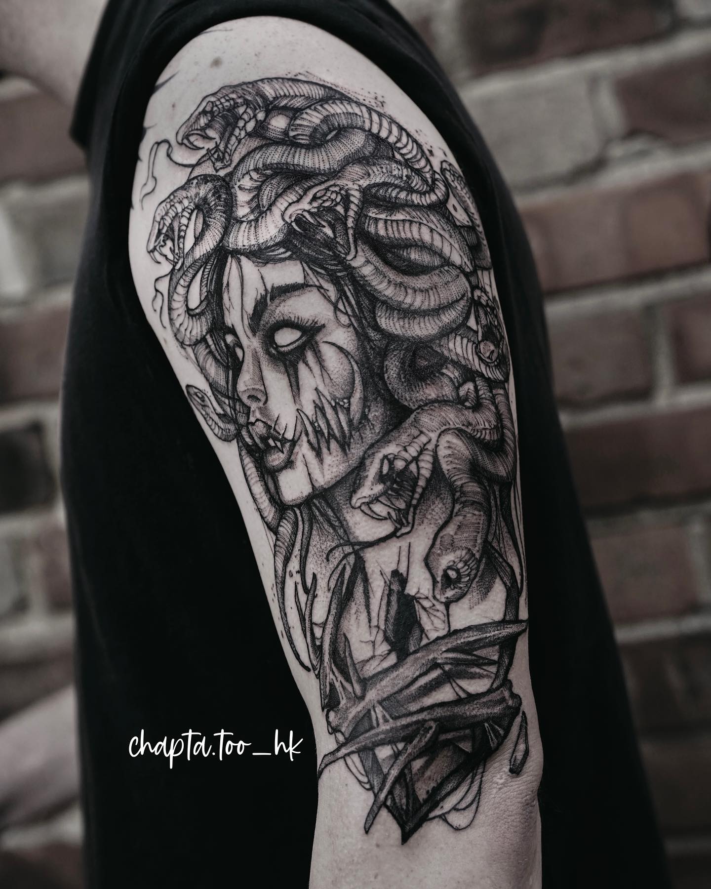 Black Scary Medusa Tattoo on Arm