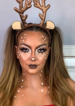 Christmas Reindeer Makeup with False Eyelashes