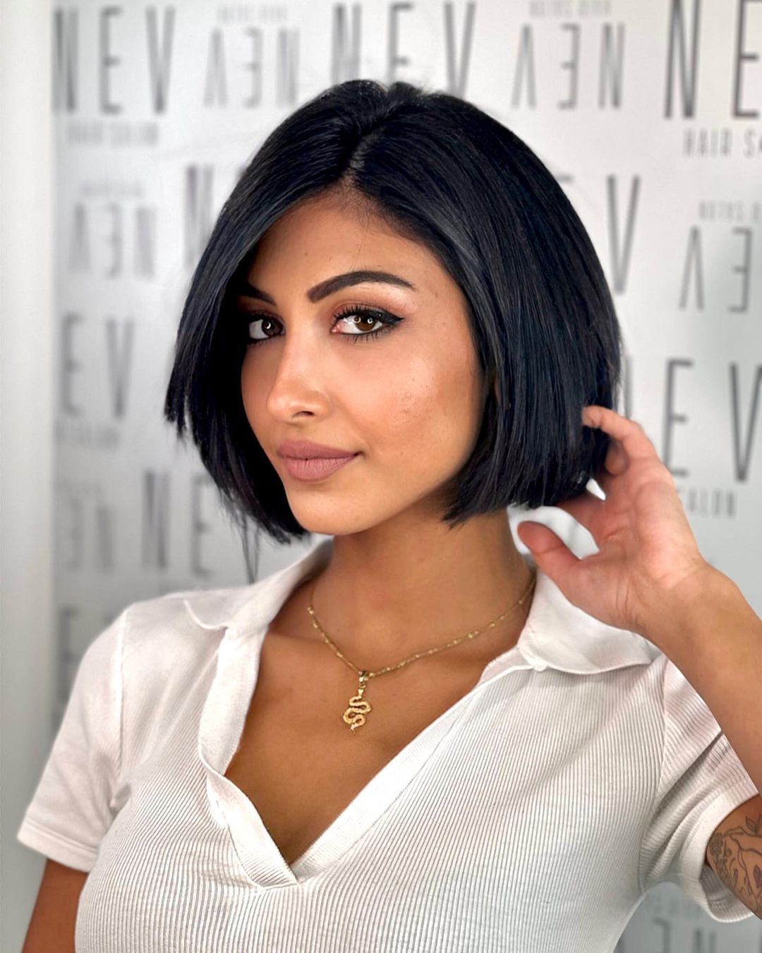 French Bob Cut for Round Face on Black Hair