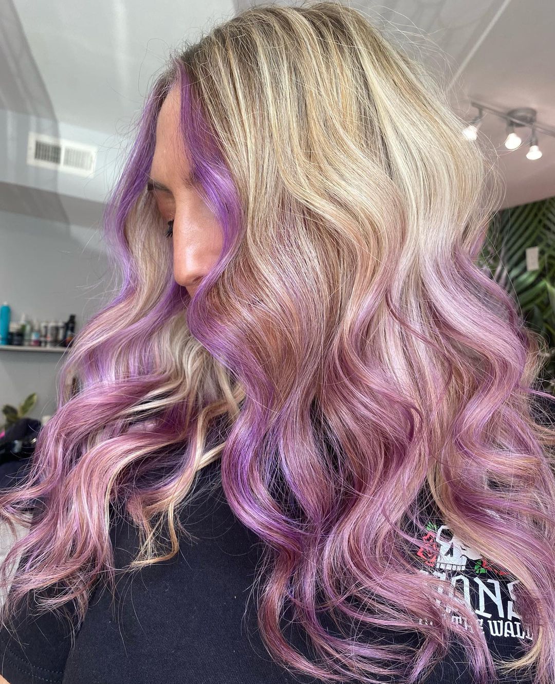 Lilac Ombre on Long Wavy Blonde Hair