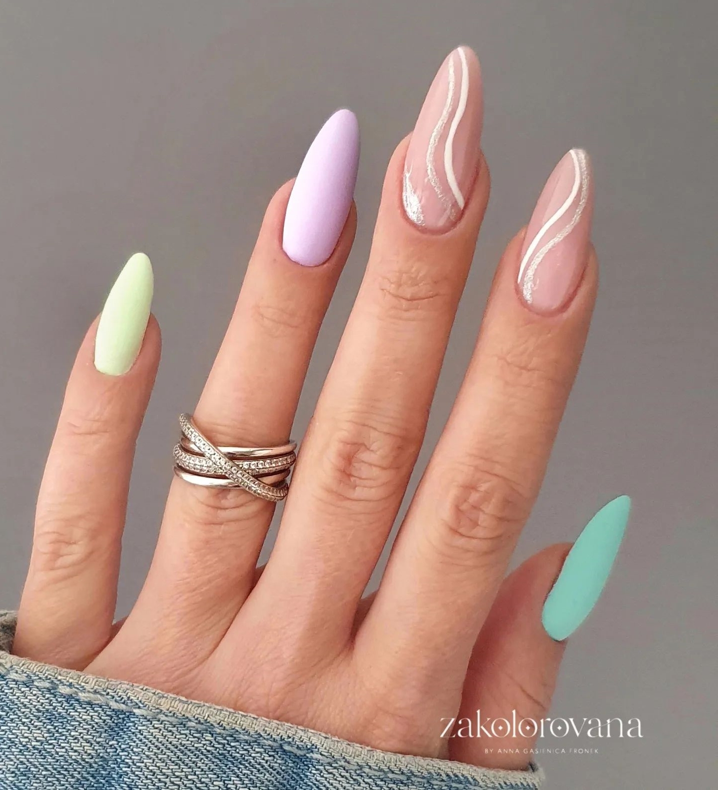 Long Pastel Nails with Swirls