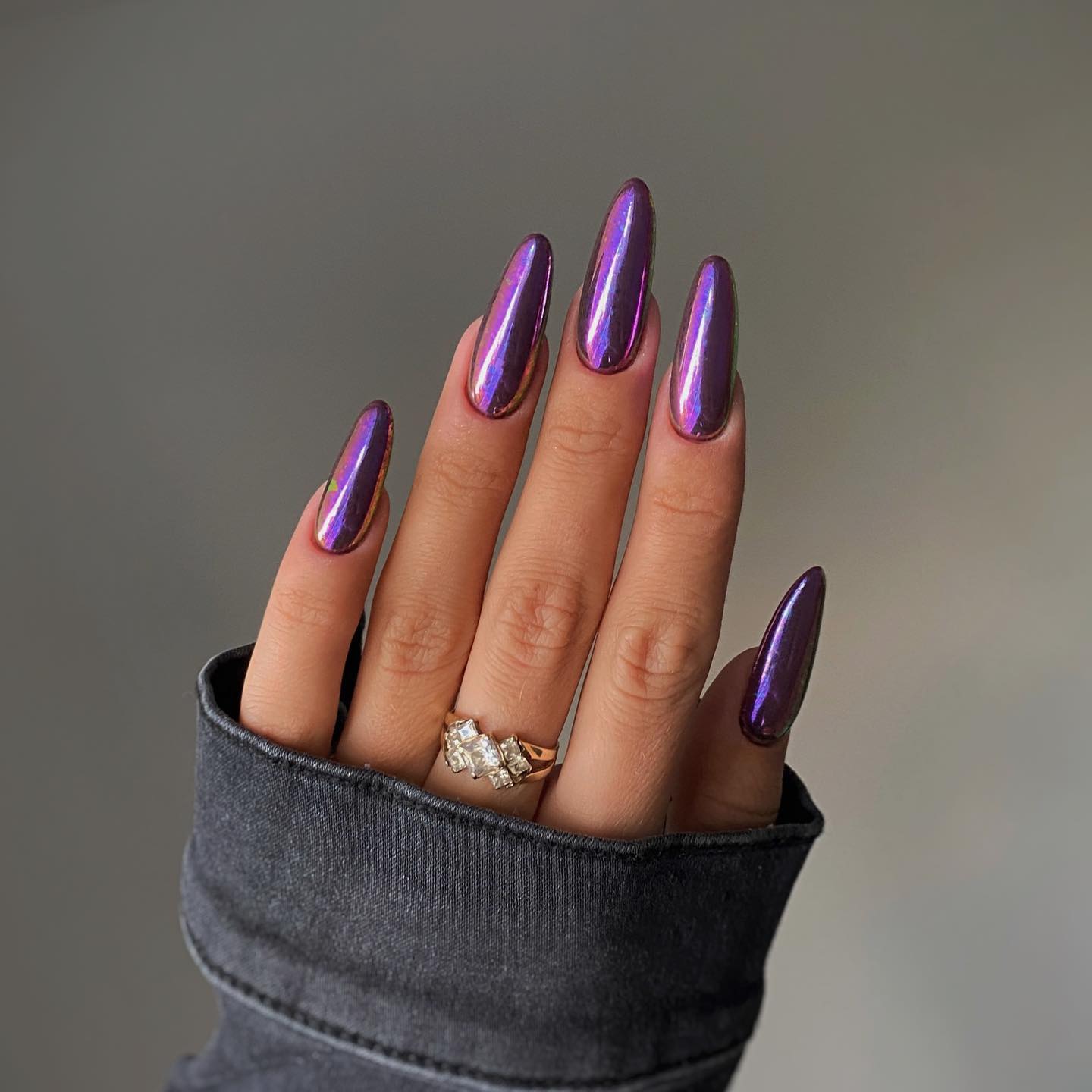 Long Round Purple Chrome Nails