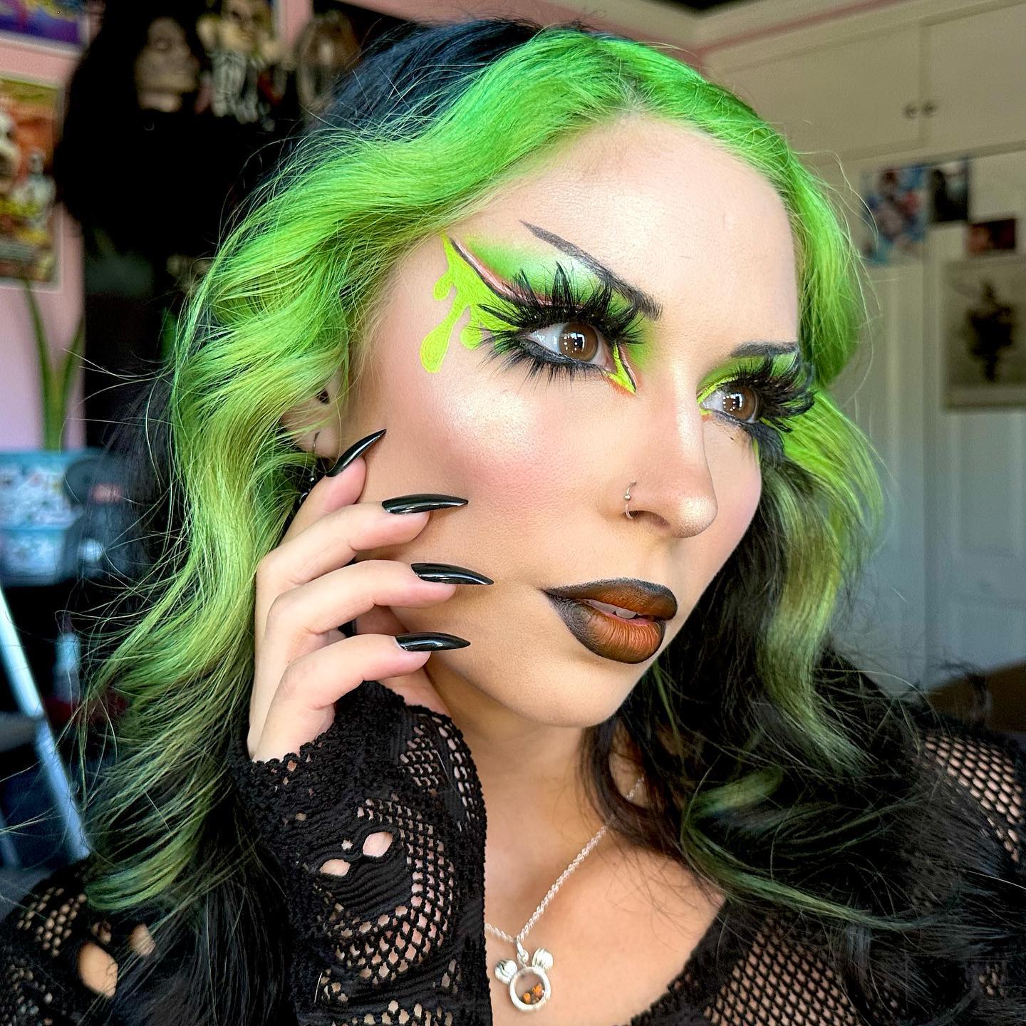 Neon Green Gothic Makeup with Ombre Lips