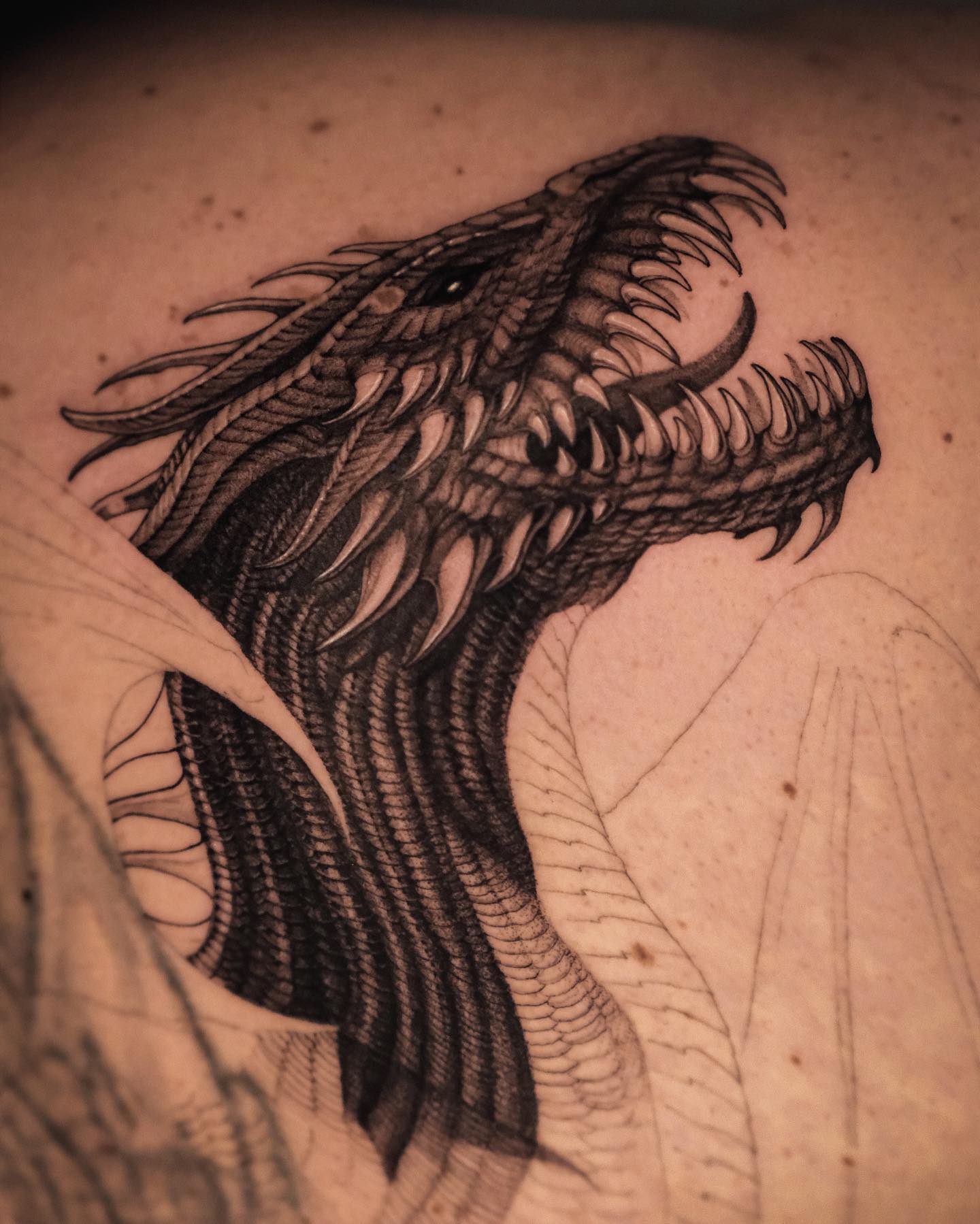 Realistic Head of Dragon Tattoo