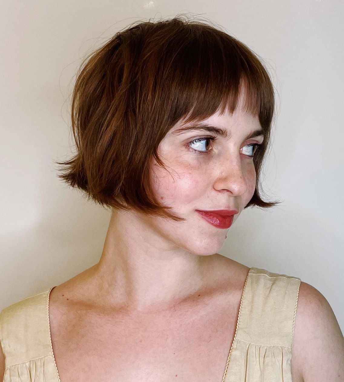 Short Brown Hair with Choppy Bangs