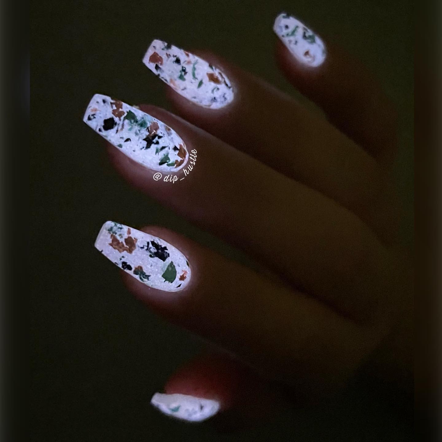 White Glow in the Dark Nails with Dark Dots