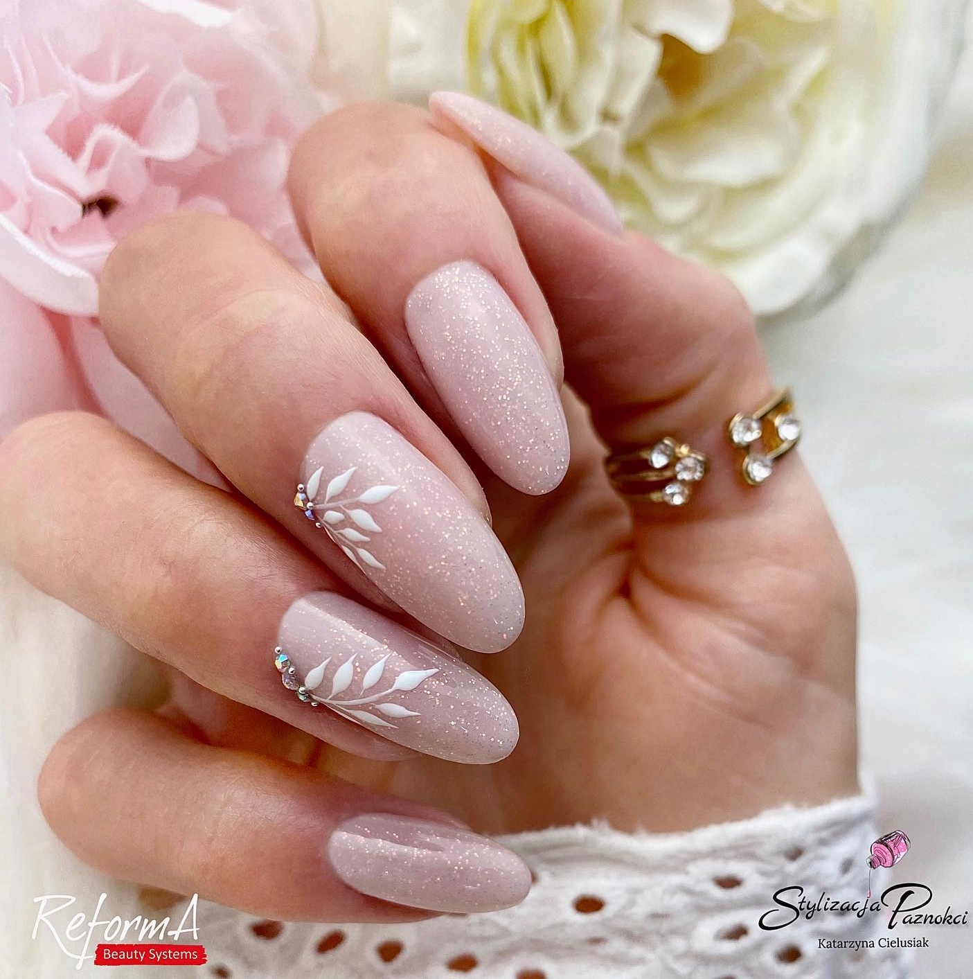 Almond Pink Nails with Glitter