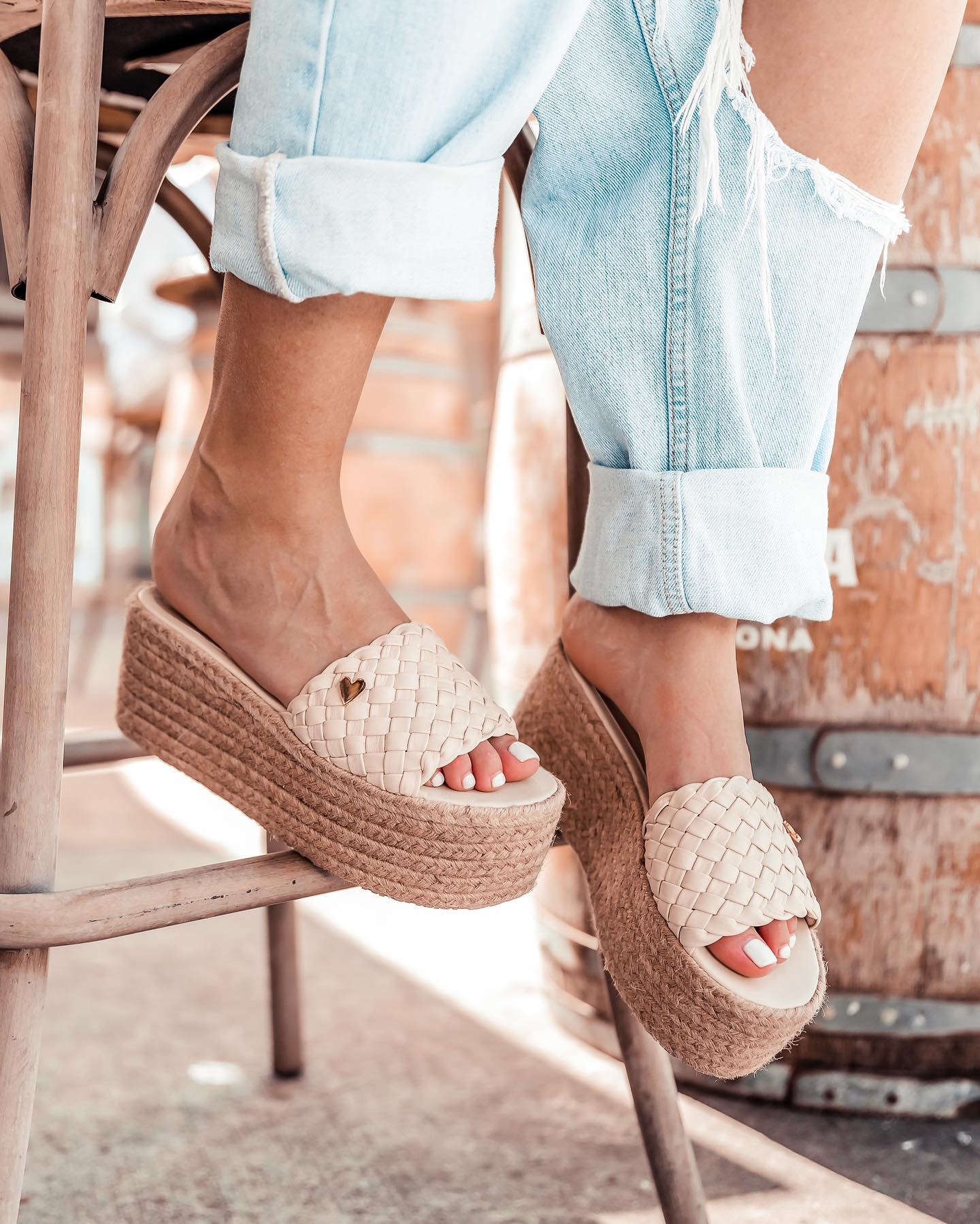 Beige Platform Flip Flops