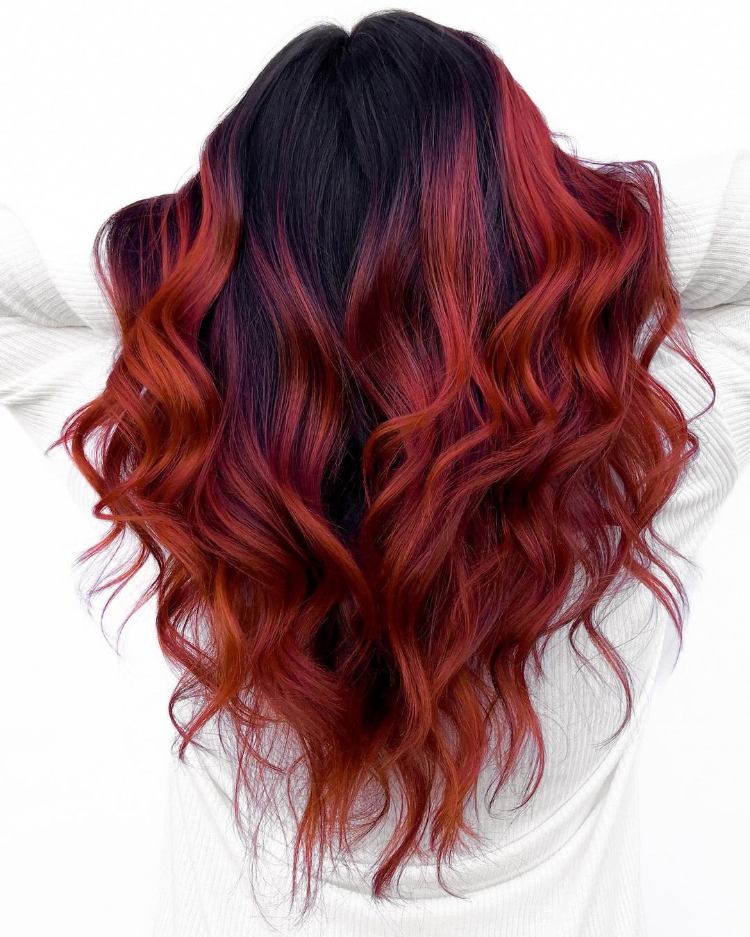 Black to Red Long Wavy Hair