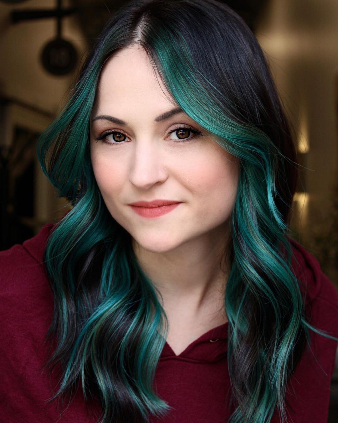 Emerald Green Highlights on Black Hair