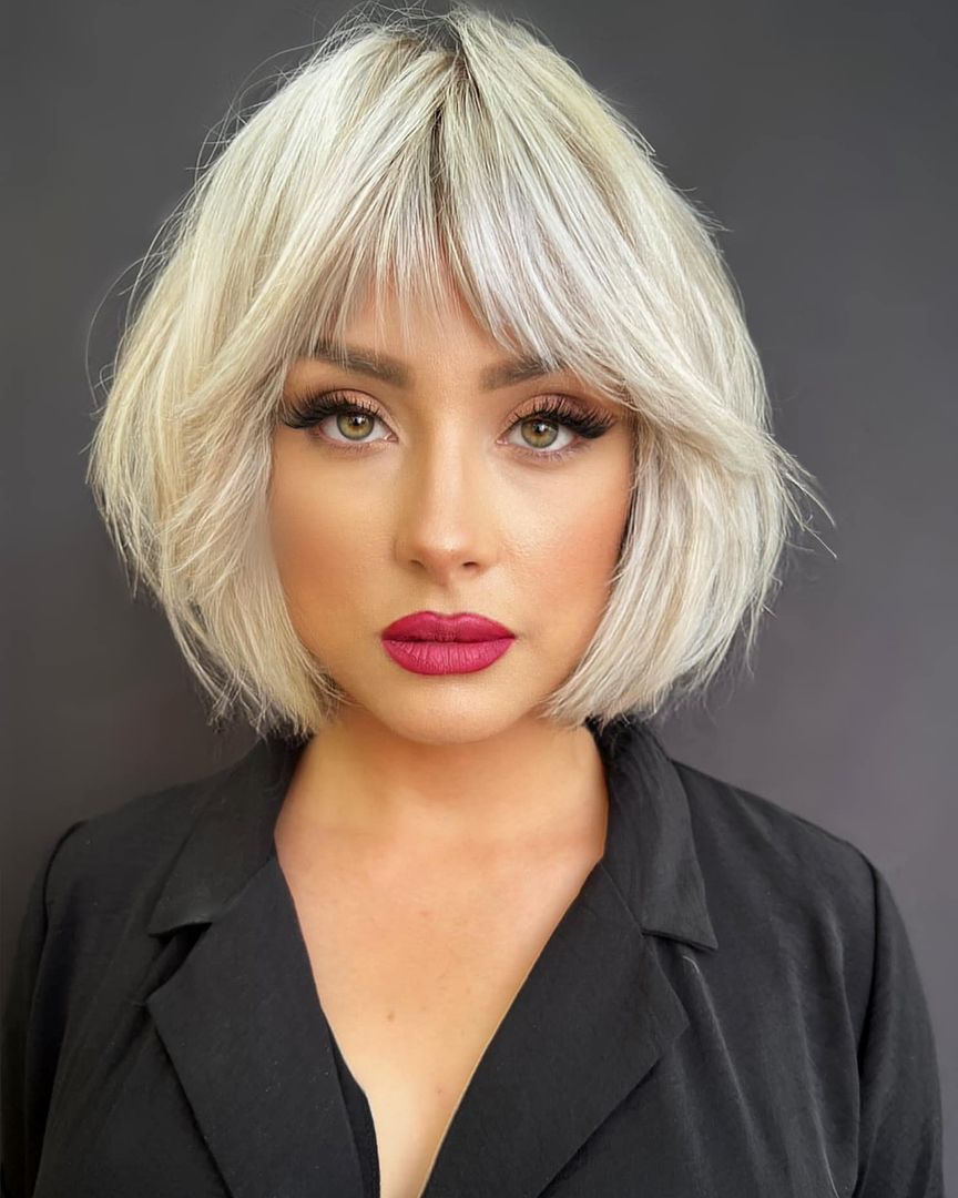 French Bob Cut with Bang on Blonde Hair