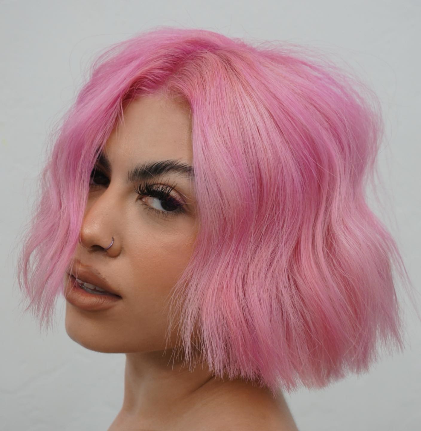 Light Pink Hair on Short Bob Cut