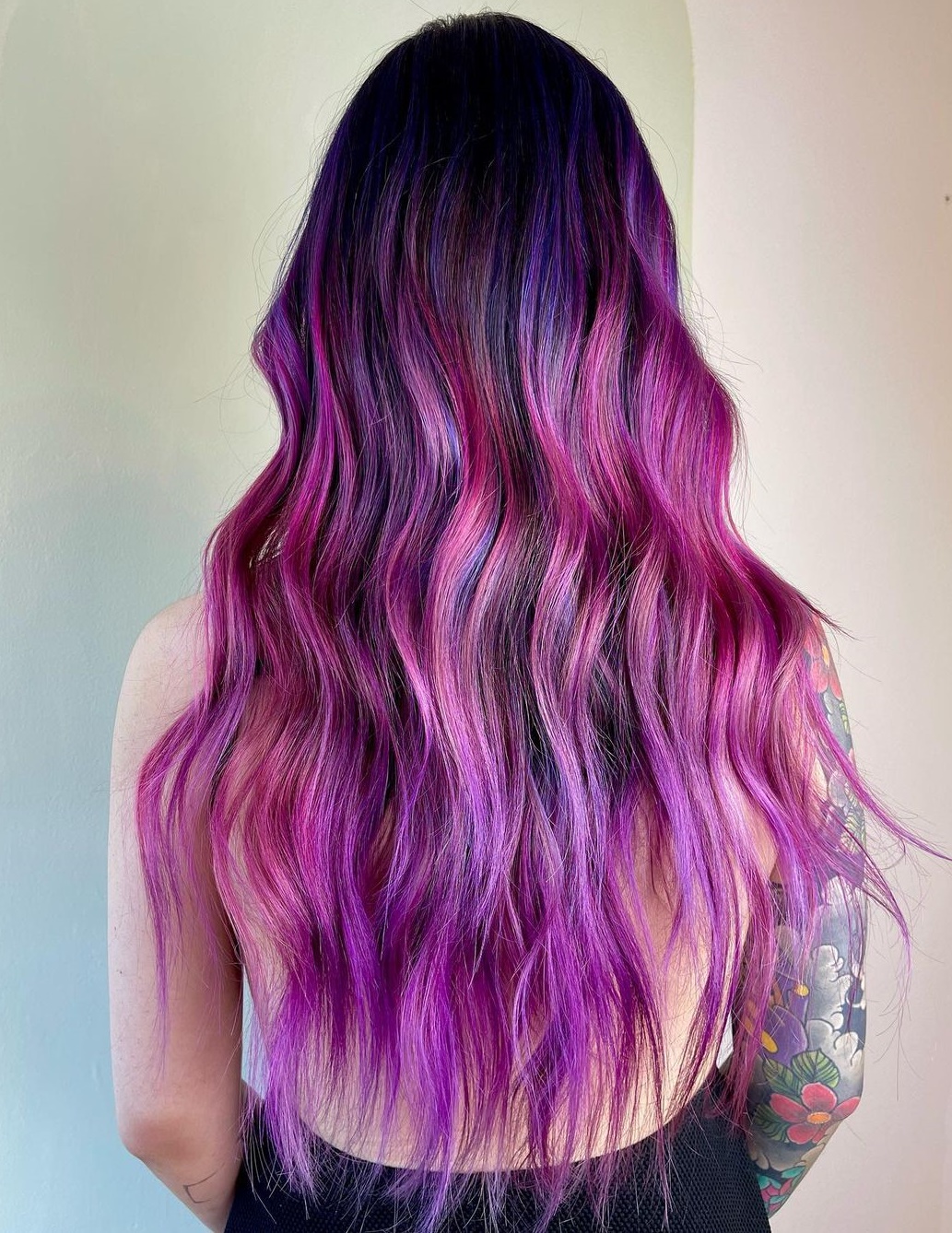 Long Purple Hair with Dark Roots