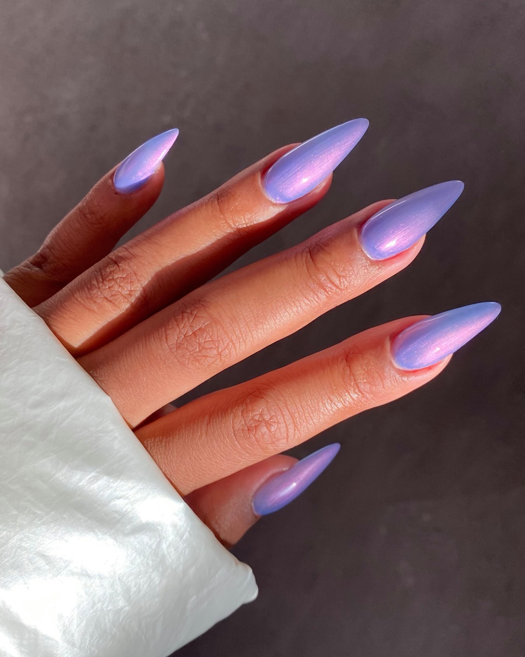 Long Stiletto Metallic Purple Nails
