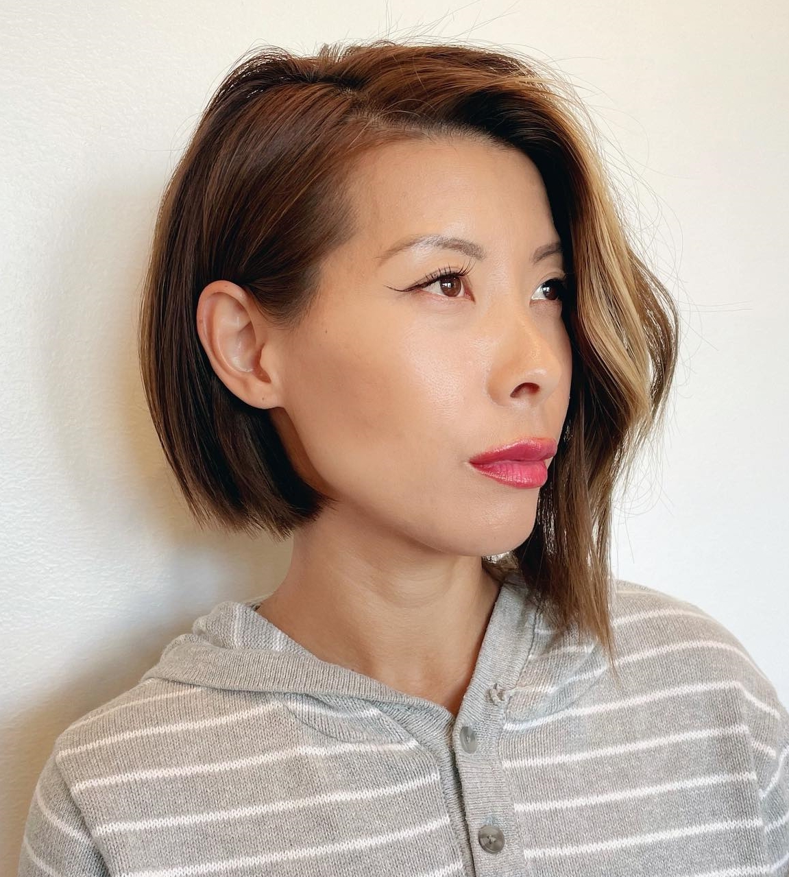 Medium Length Asymmetrical Bob on Straight Hair