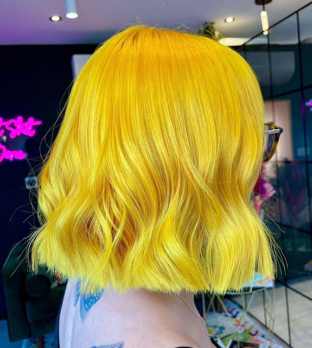 Neon Yellow Hair Color on Bob Cut