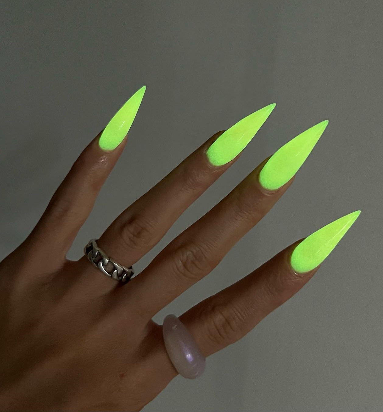 Pointy Acrylic Glow in the Dark Green Nails