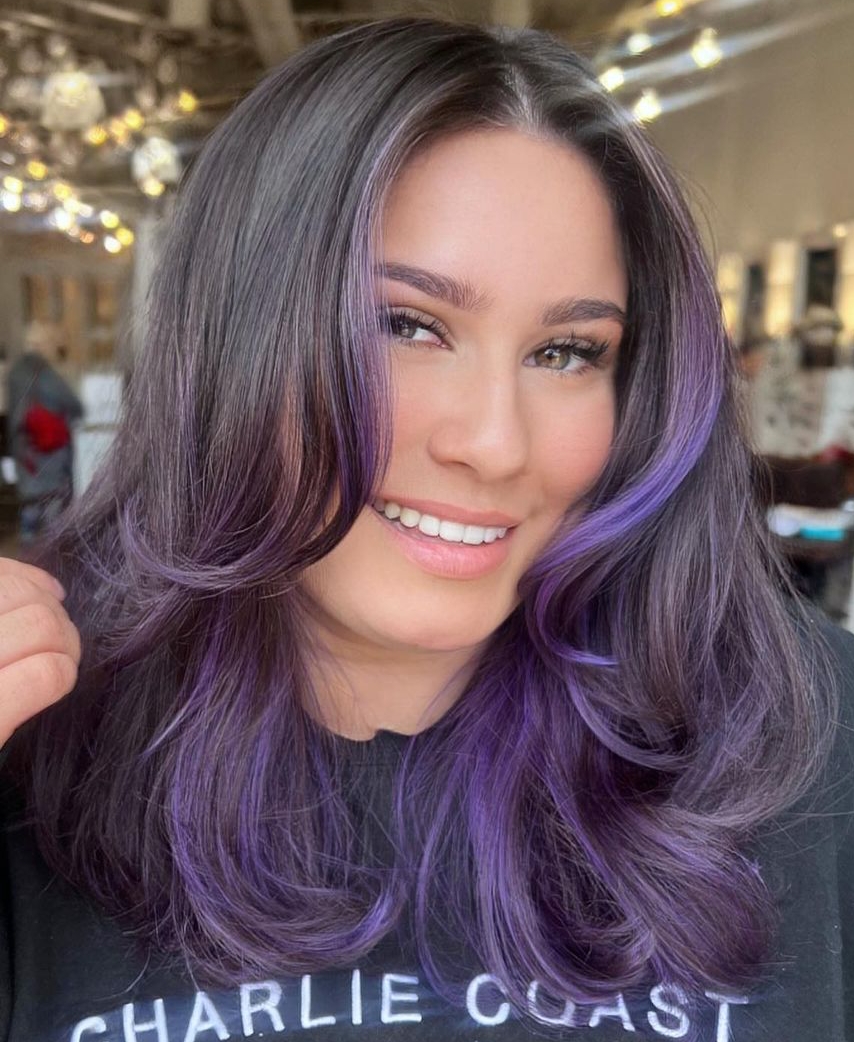 Purple Hues on Shoulder Length Brown Hair
