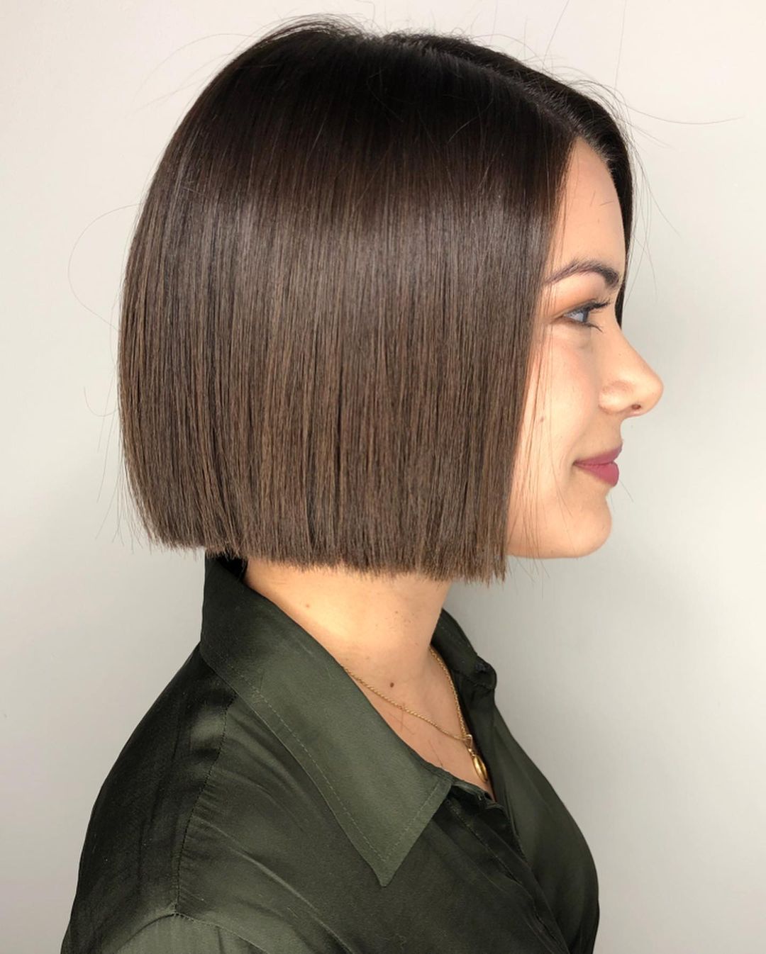 Short Straight Bob Cut on Dark Brown Hair