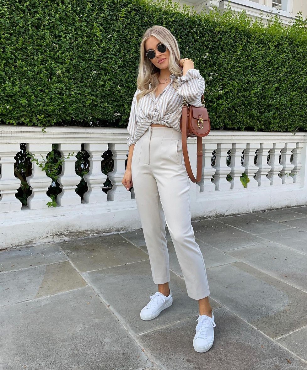 Summer White Tailored Trousers with Linen Shirt