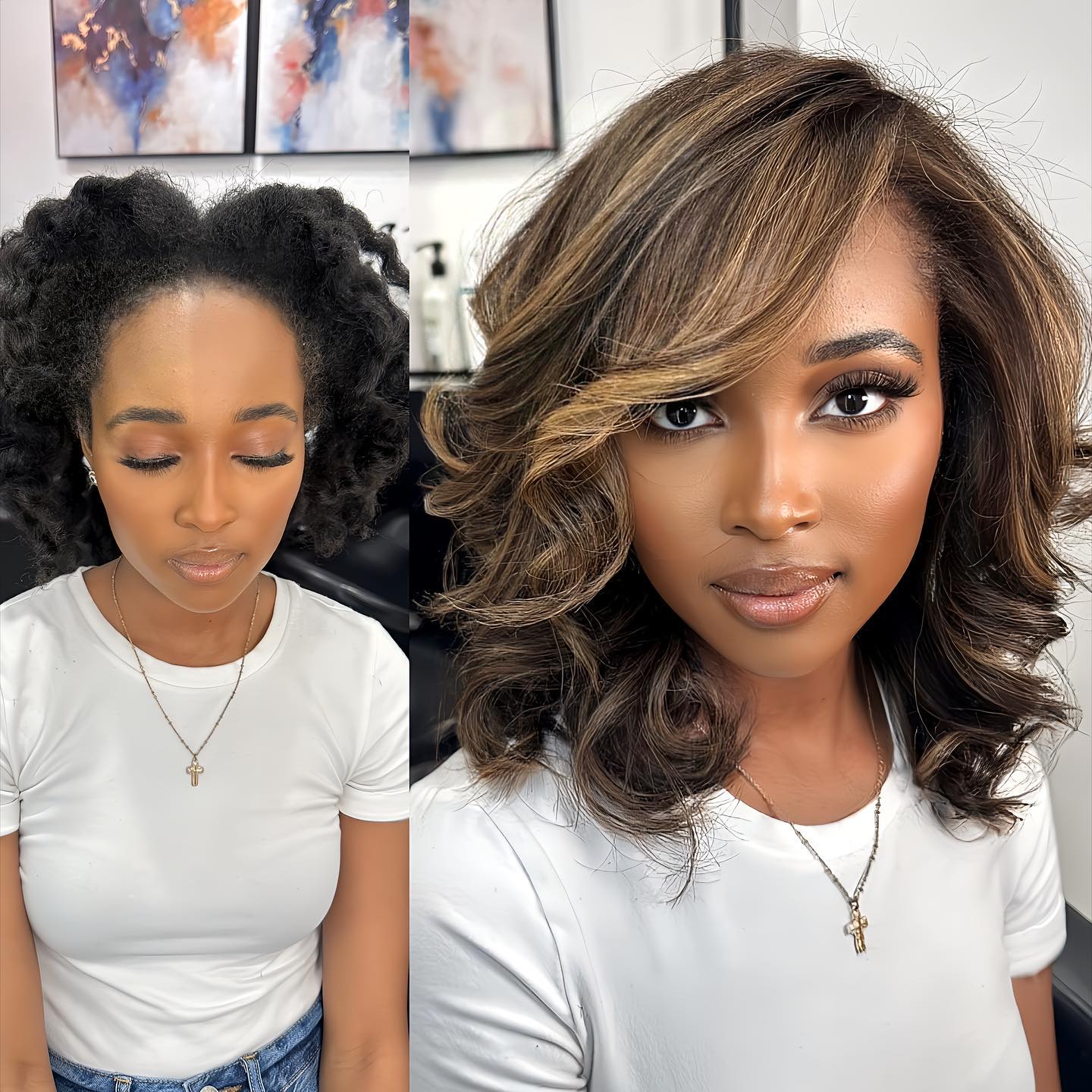 Brown Hair with Honey Highlights for Dark Skin