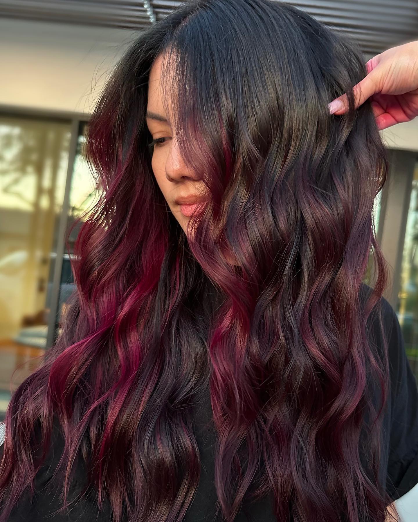 Dark Burgundy Ombre On Long Hair