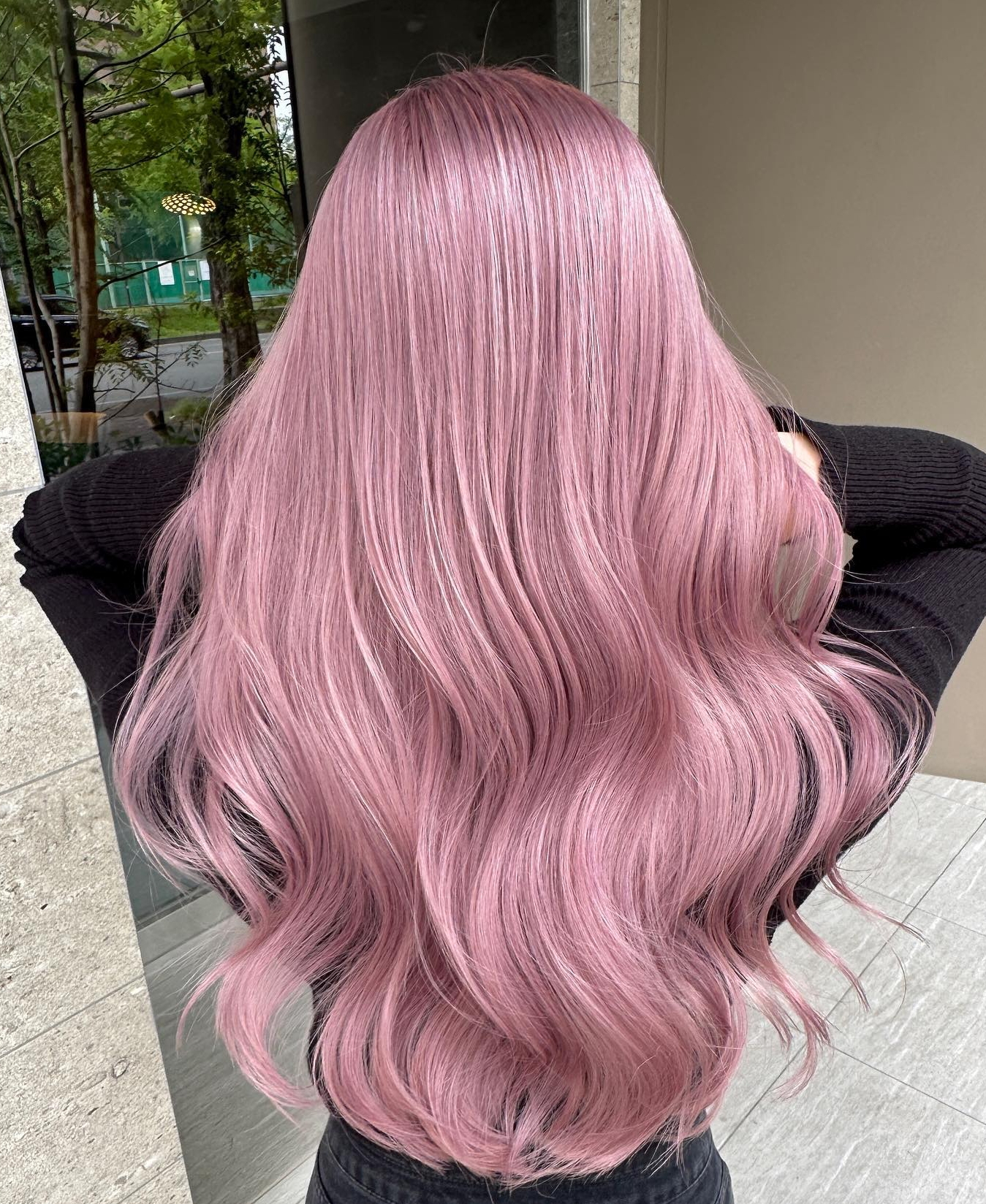 Icy Pink Color on Long Straight Hair