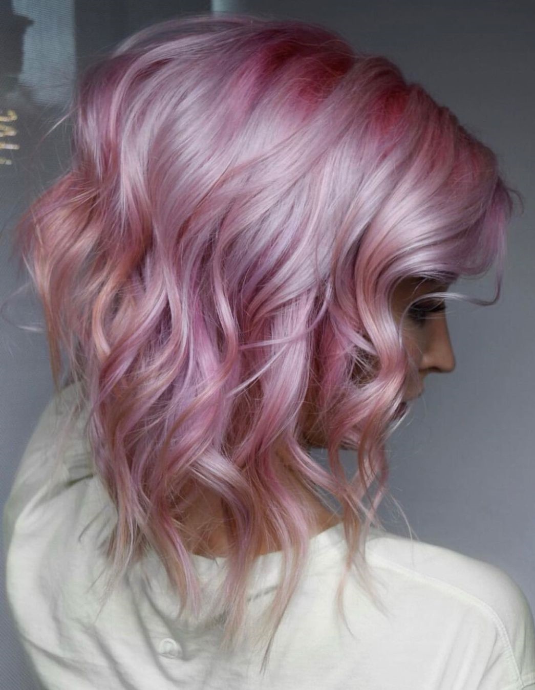 Icy Pink Hair on Long Bob Cut