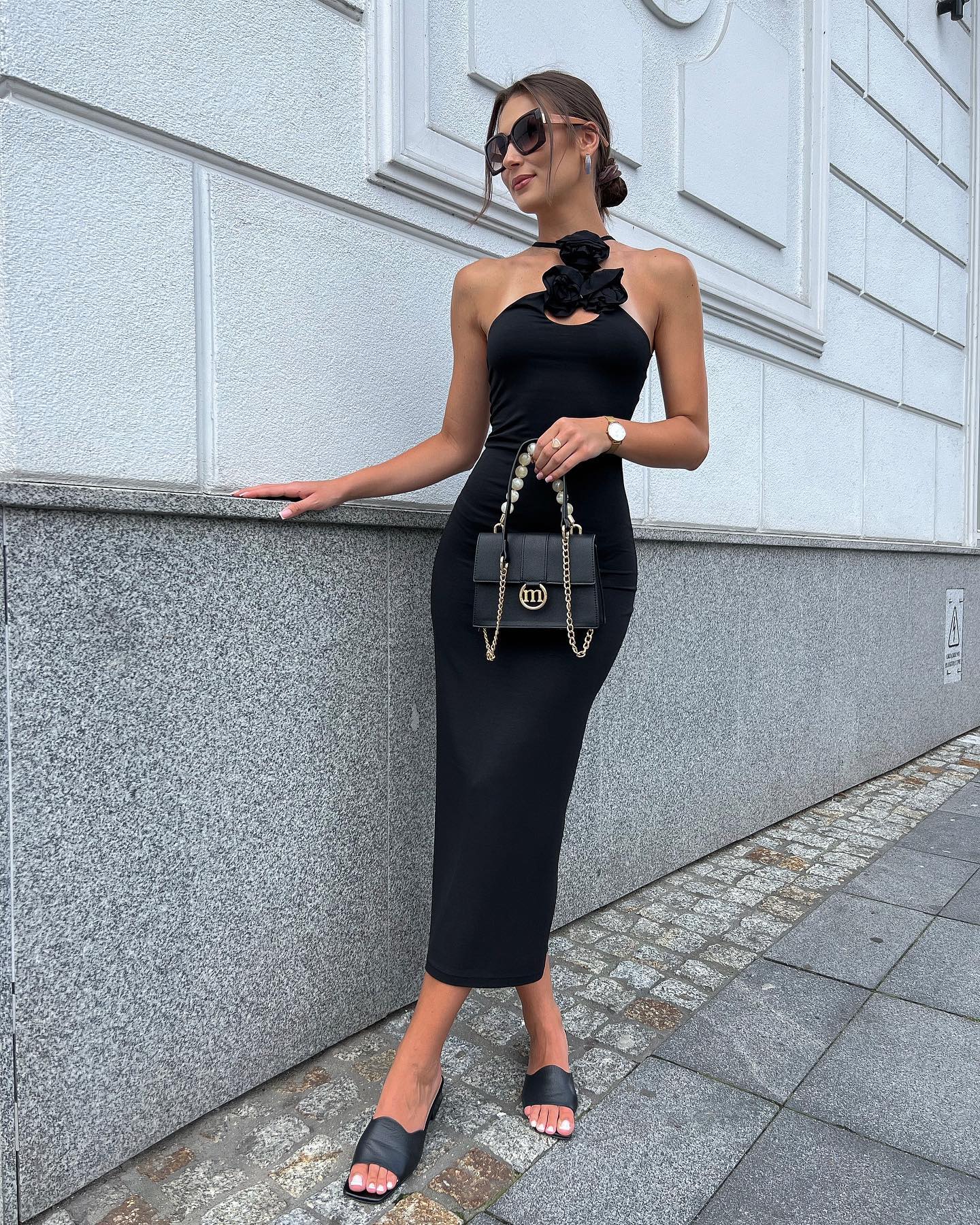 Maxi Black Dress with Black Sandals